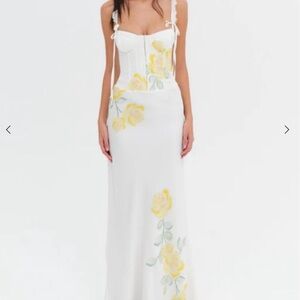 For Love & Lemons White Maxi Dress with Yellow Floral Print
